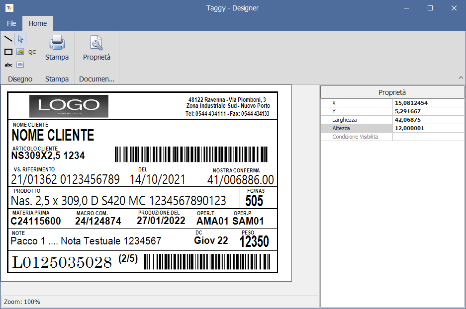 Modulo di progettazione visuale di etichette
